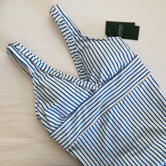 New Ralph Lauren Bengal Stripe One Piece Swimsuit blue - Picture 4 of 7